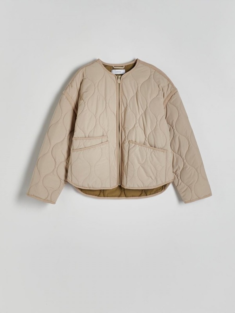 Beige Reserved Cropped Quilted Women's Jackets | CTNF-30819