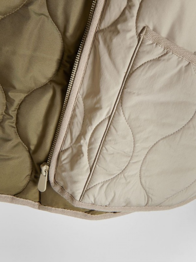 Beige Reserved Cropped Quilted Women's Jackets | CTNF-30819