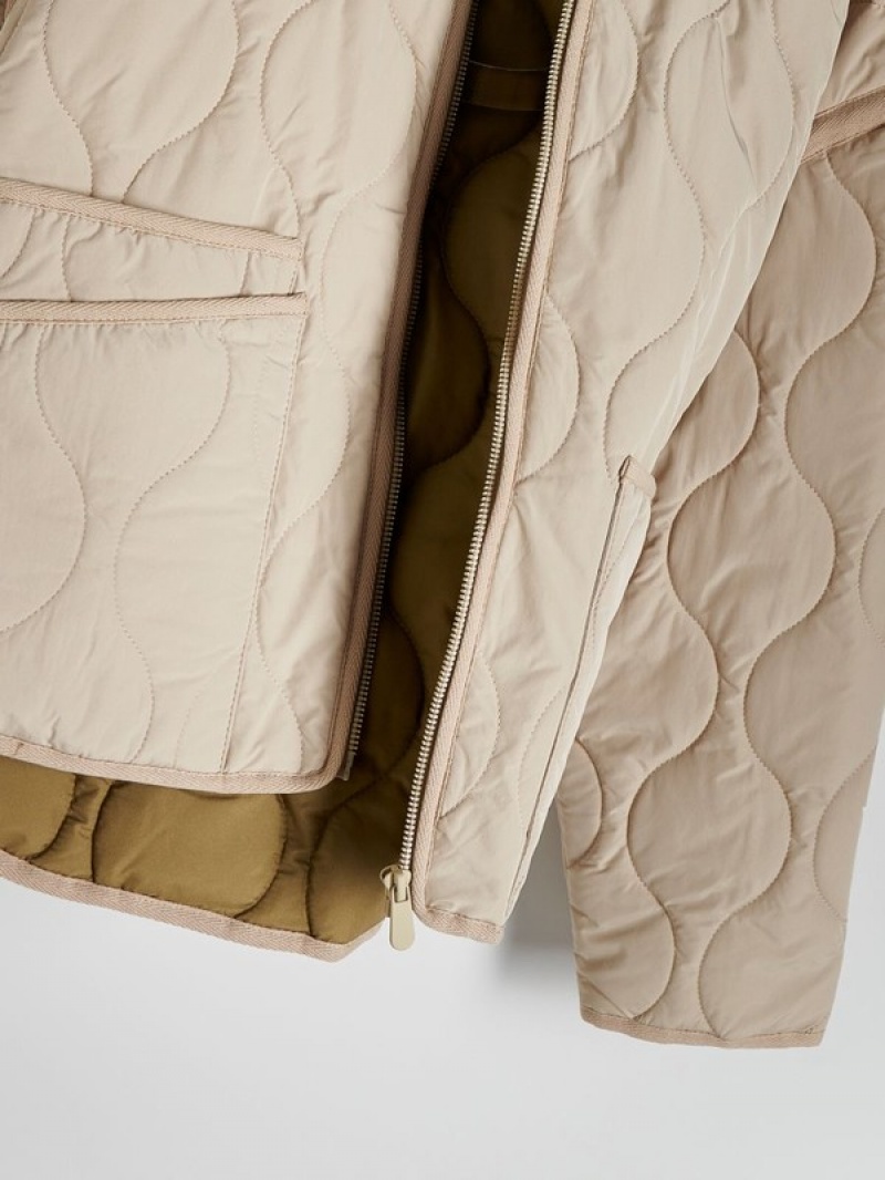 Beige Reserved Cropped Quilted Women's Jackets | CTNF-30819