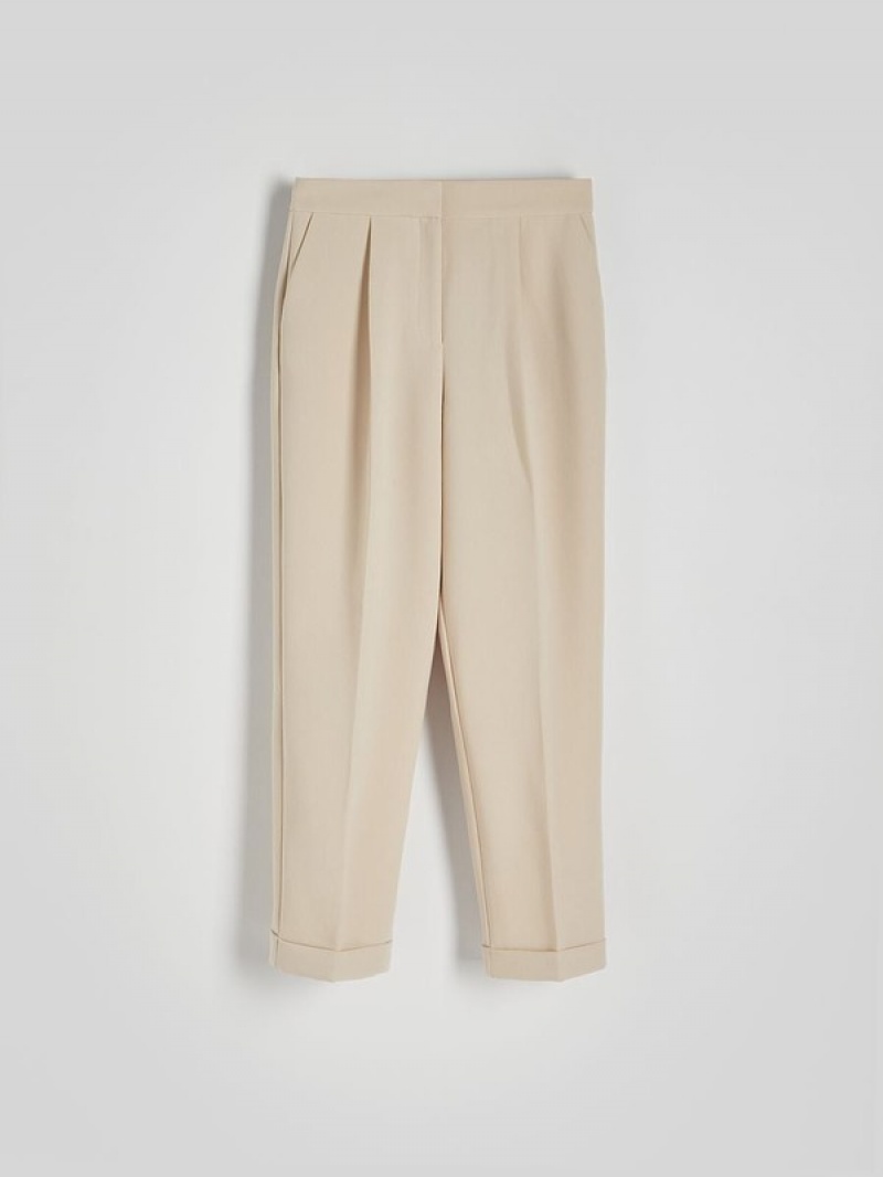 Beige Reserved Cuffs Women\'s Trousers | KOED-54096