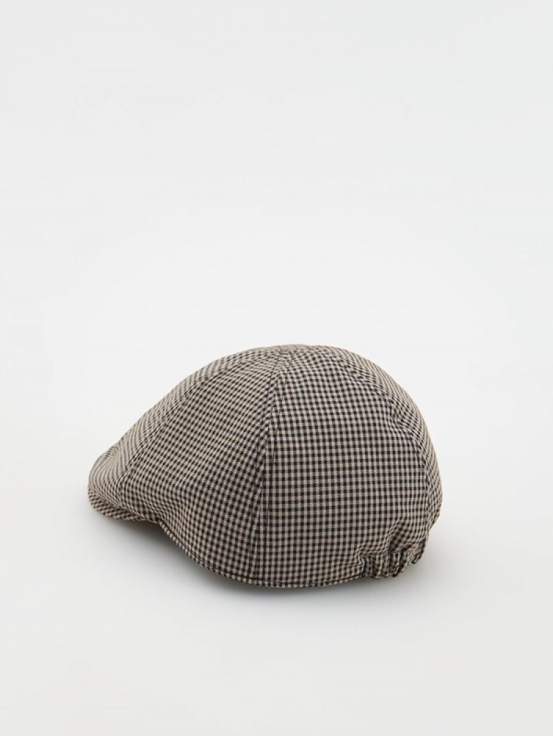 Beige Reserved Dogtooth Print Flat Men's Caps | PUYD-01468