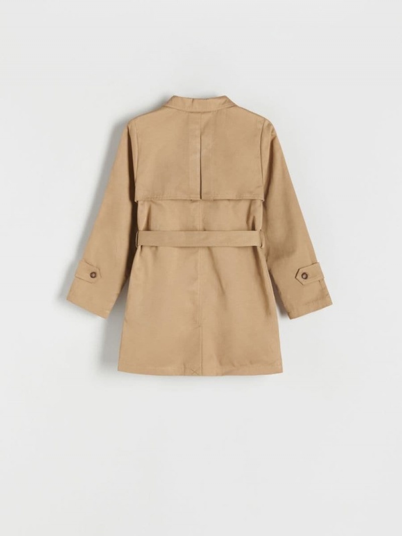 Beige Reserved Double-breasted Trench With Girls' Jackets | OSJR-04359