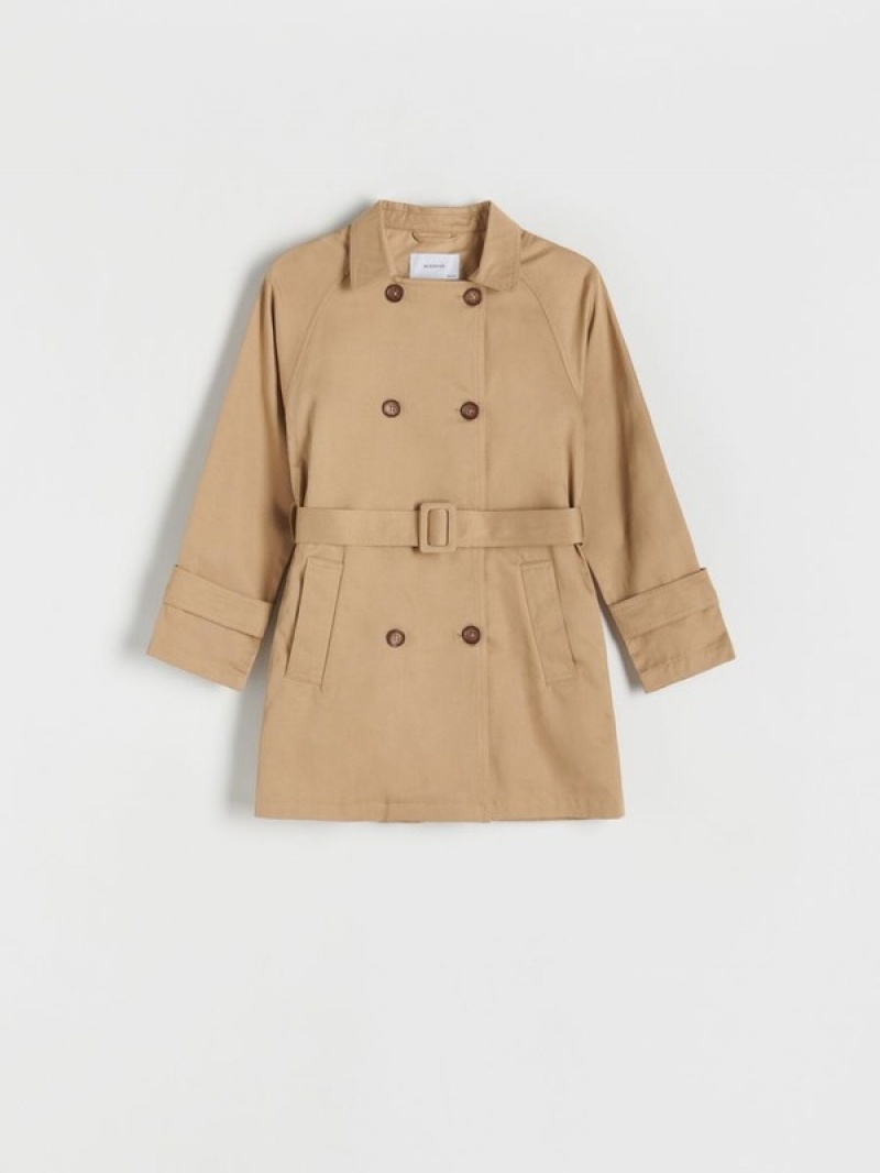 Beige Reserved Double-breasted Trench With Girls\' Jackets | OSJR-04359