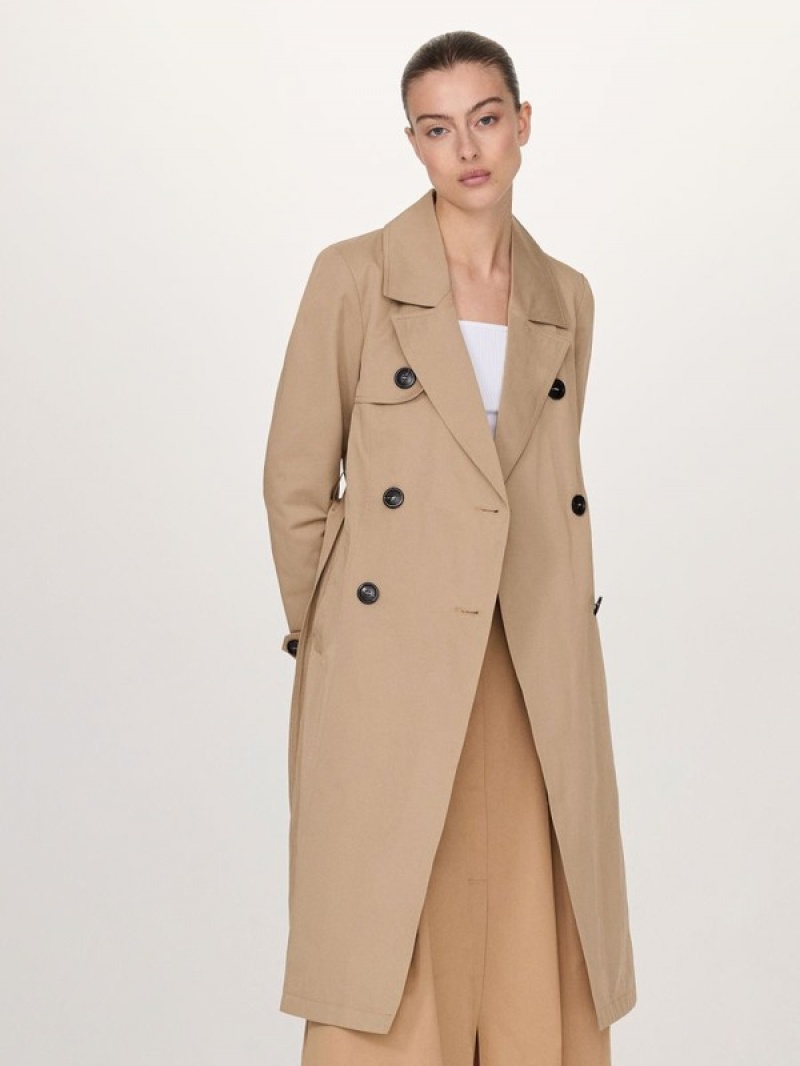 Beige Reserved Double-breasted Trench Women's Coats | LKPY-94873