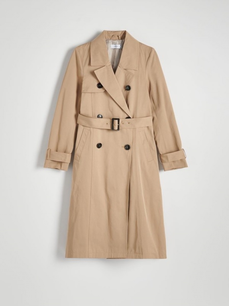 Beige Reserved Double-breasted Trench Women's Coats | LKPY-94873