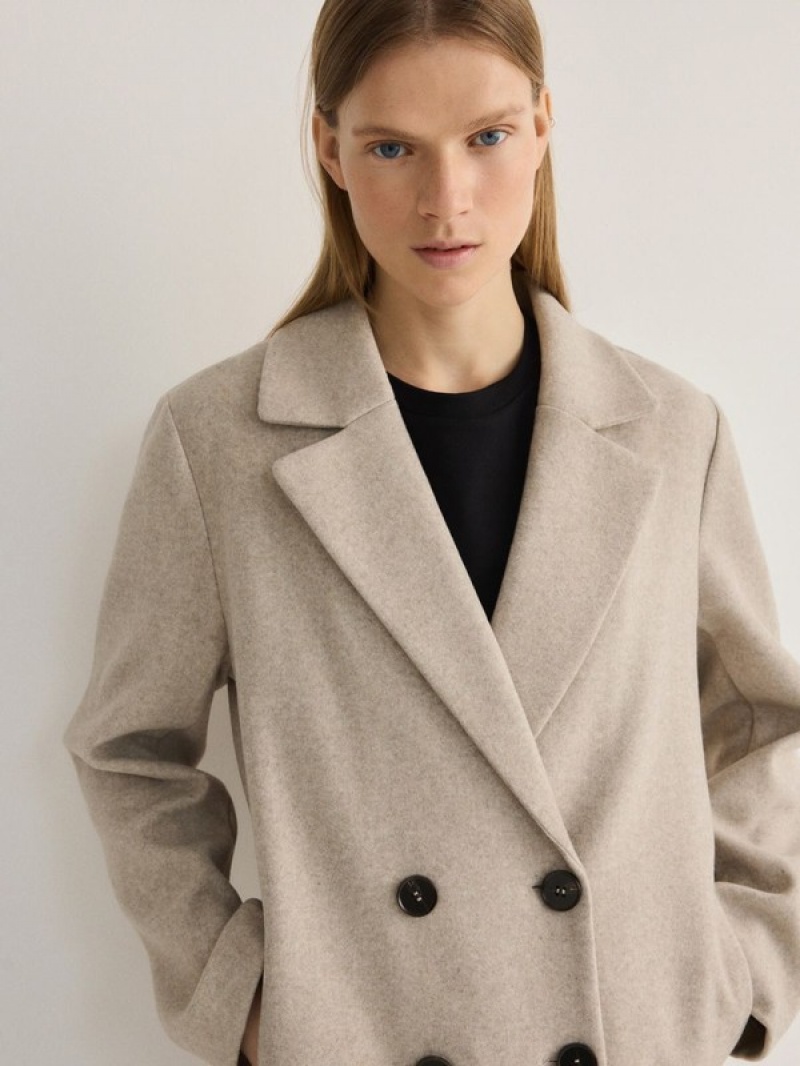 Beige Reserved Double-breasted Women's Coats | PJXT-59216