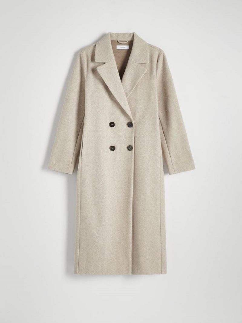 Beige Reserved Double-breasted Women's Coats | PJXT-59216