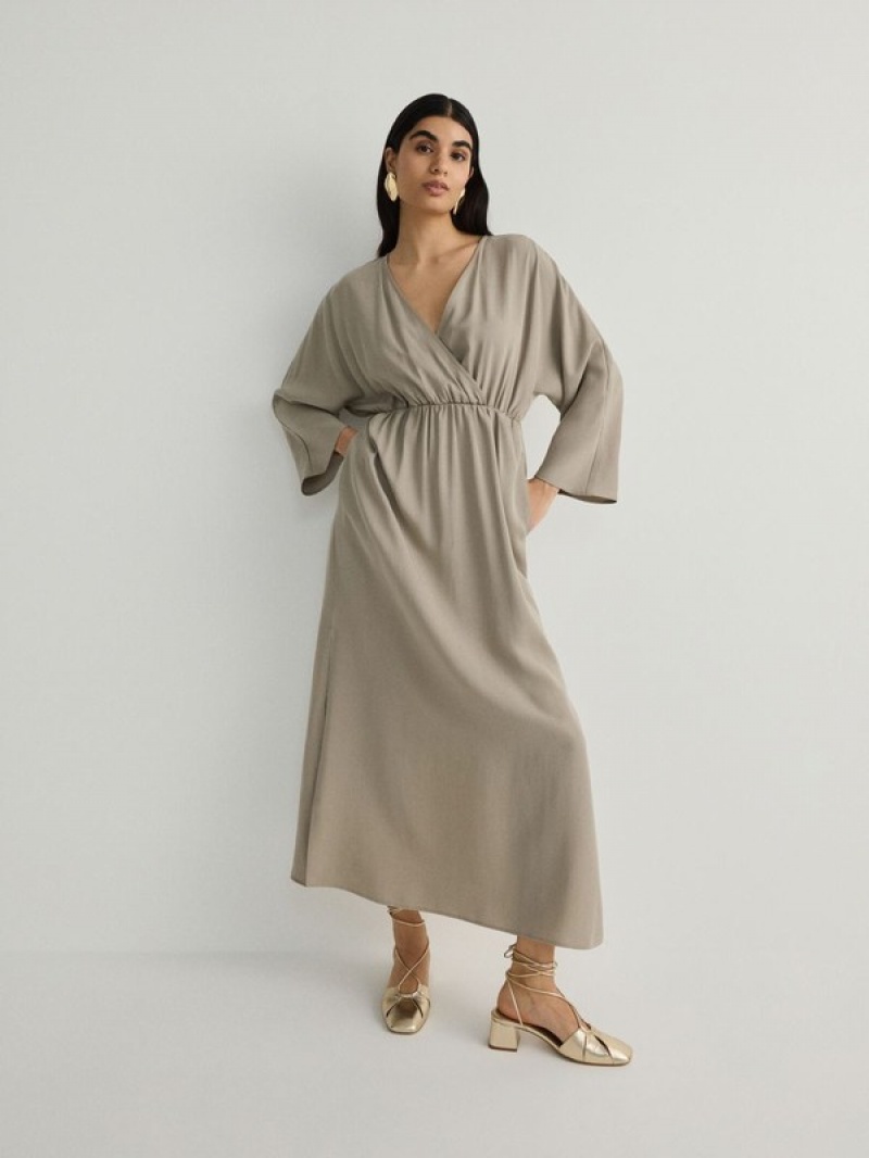 Beige Reserved Eco Aware Lyocell Maxi Women's Dress | MYOW-40576