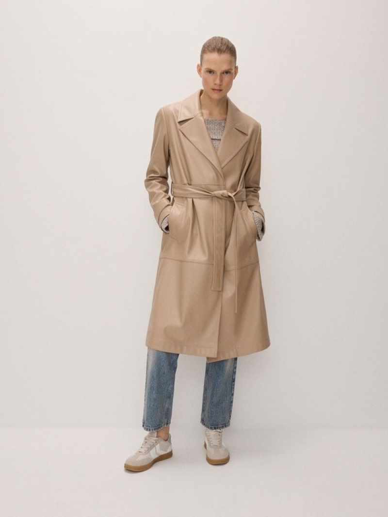 Beige Reserved Faux Leather Women's Coats | BLSO-52867