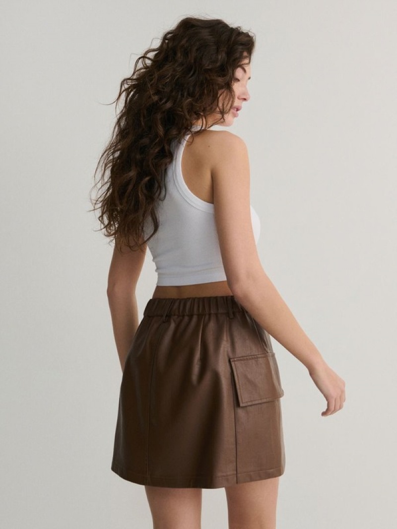 Beige Reserved Faux Leather Women's Shorts | RXSK-19345