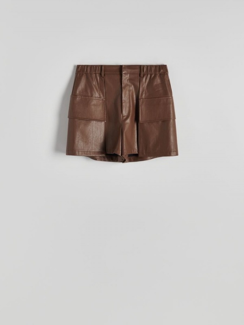 Beige Reserved Faux Leather Women's Shorts | RXSK-19345