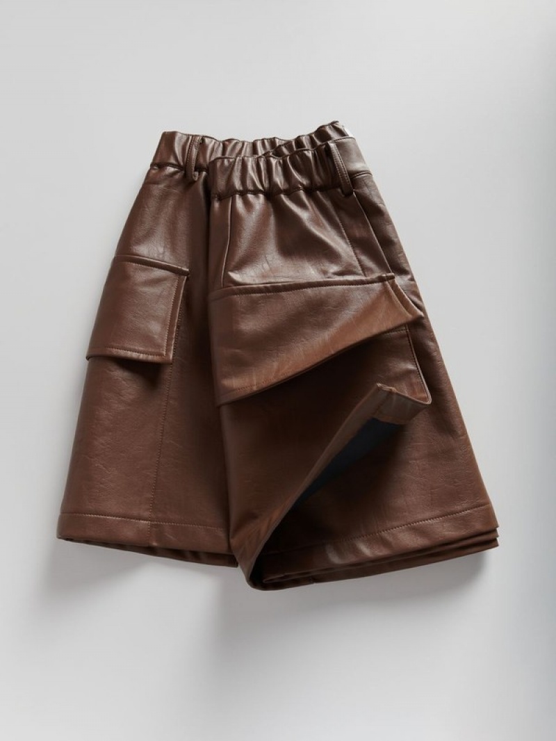 Beige Reserved Faux Leather Women's Shorts | RXSK-19345