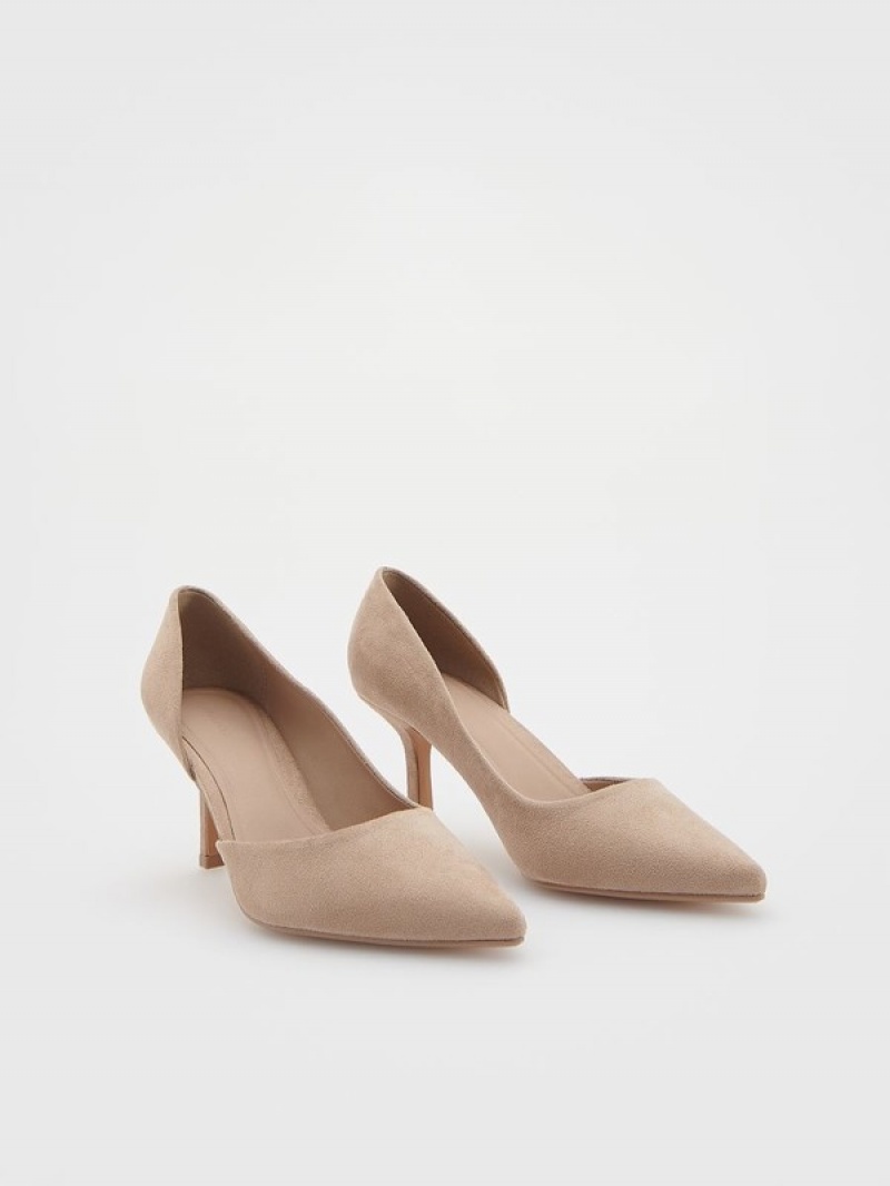 Beige Reserved Faux Suede Umps Women's Heels | SNQF-81934