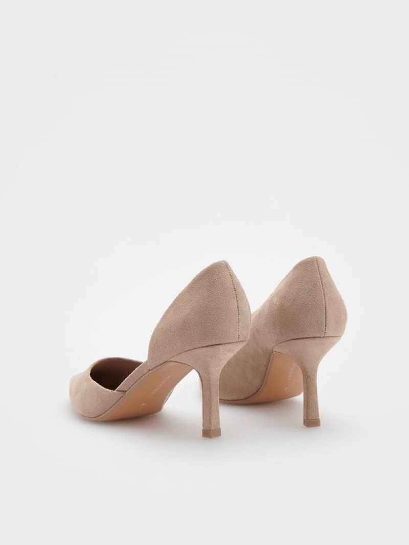 Beige Reserved Faux Suede Umps Women's Heels | SNQF-81934