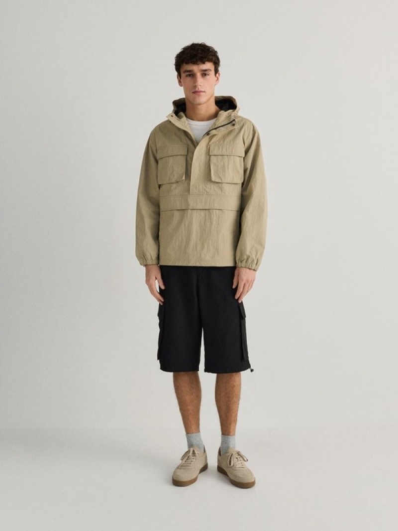 Beige Reserved Hooded Men's Jackets | PSYM-08714