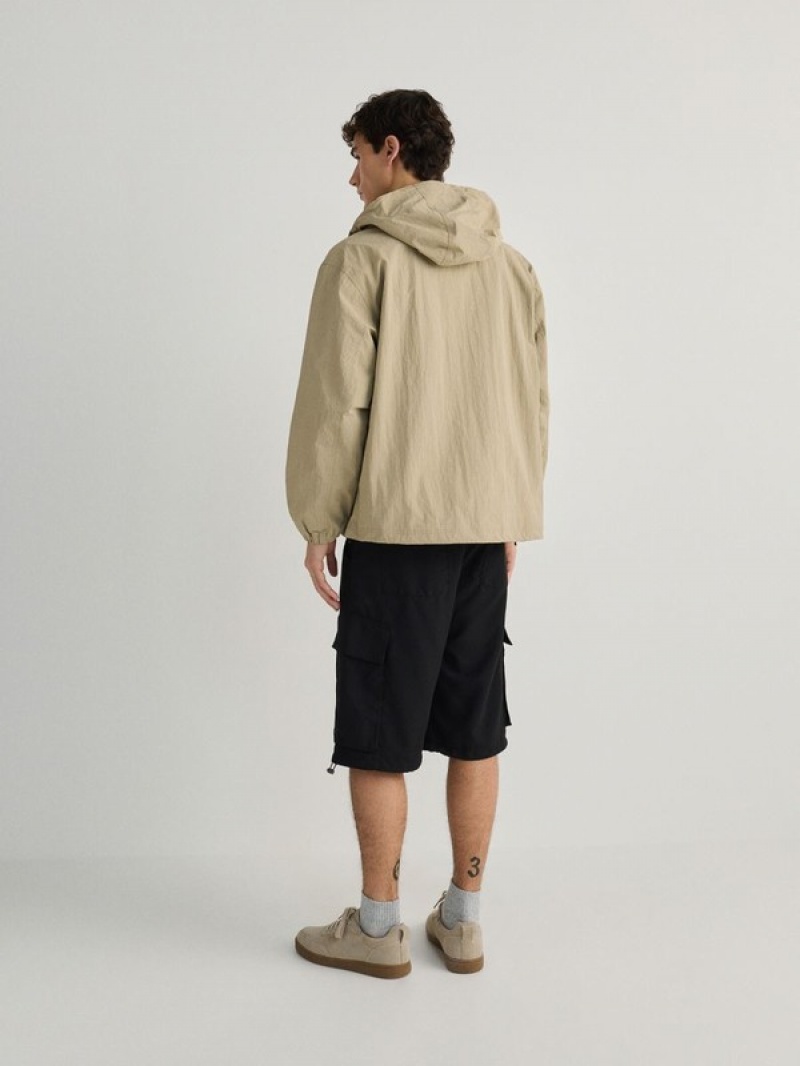 Beige Reserved Hooded Men's Jackets | PSYM-08714