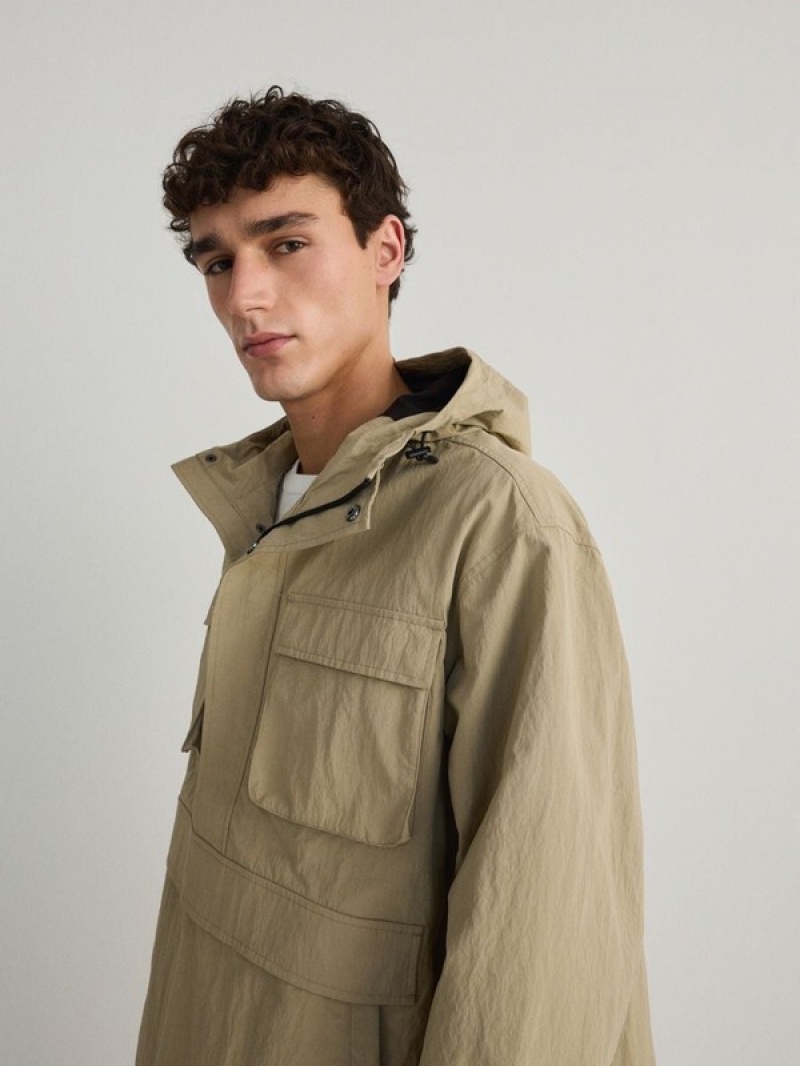 Beige Reserved Hooded Men\'s Jackets | PSYM-08714