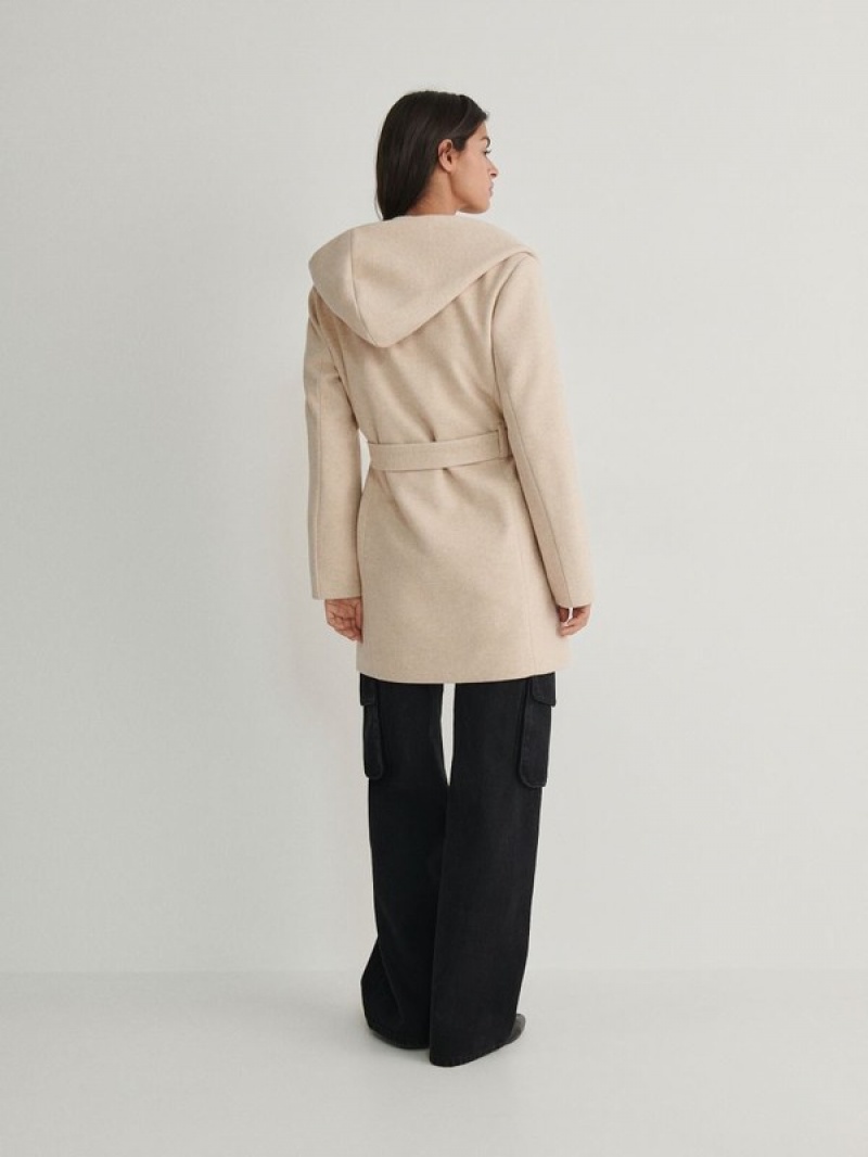 Beige Reserved Hooded Women's Coats | KDVY-38750