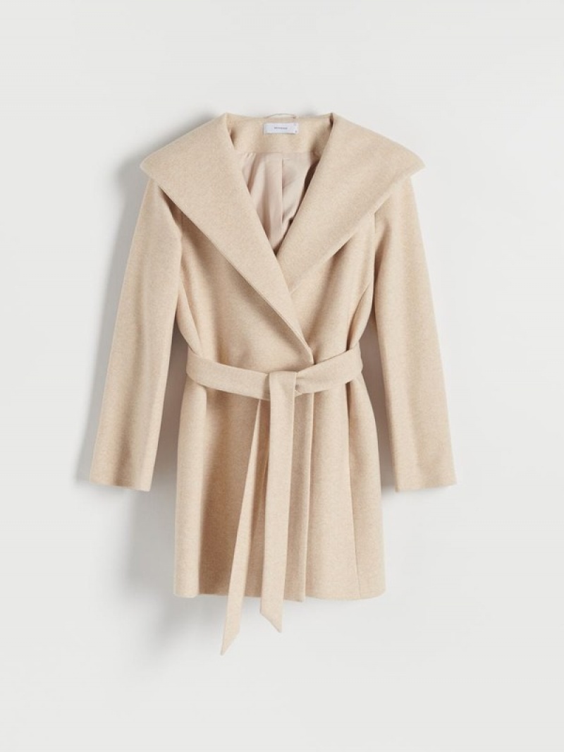 Beige Reserved Hooded Women's Coats | KDVY-38750