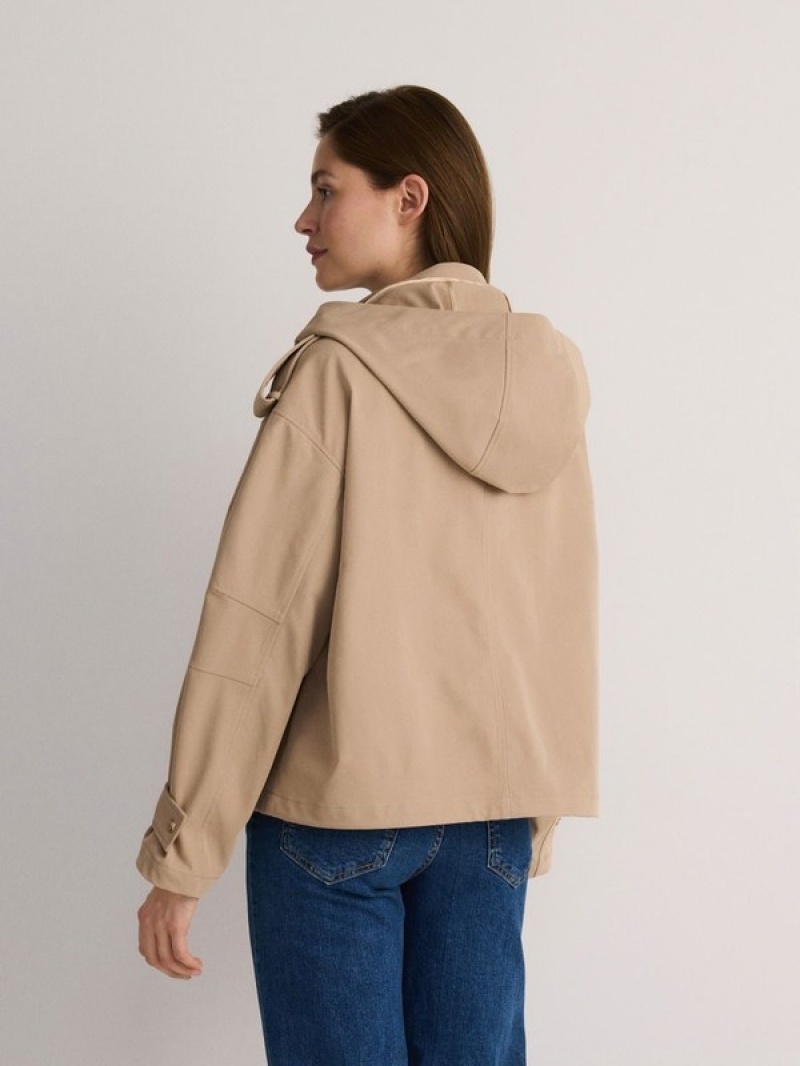 Beige Reserved Hooded Women's Jackets | MZKJ-91786