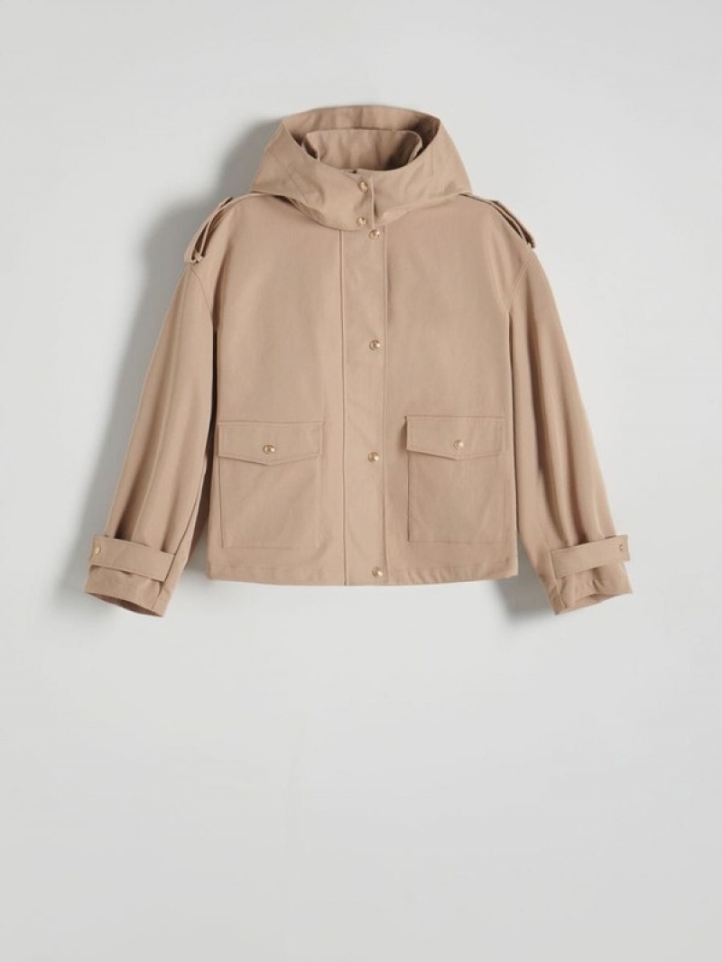 Beige Reserved Hooded Women's Jackets | MZKJ-91786