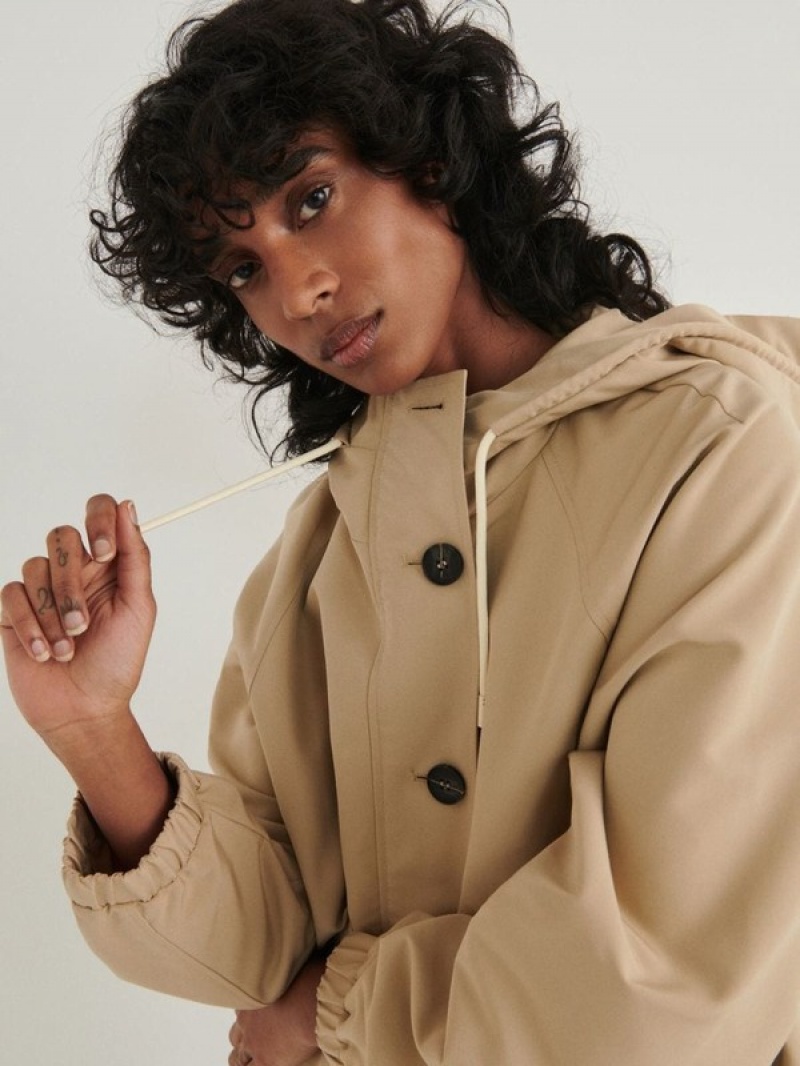 Beige Reserved Hooded Women's Jackets | NWKZ-24839