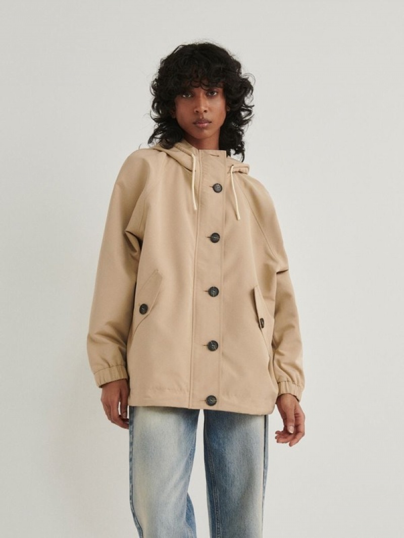 Beige Reserved Hooded Women's Jackets | NWKZ-24839