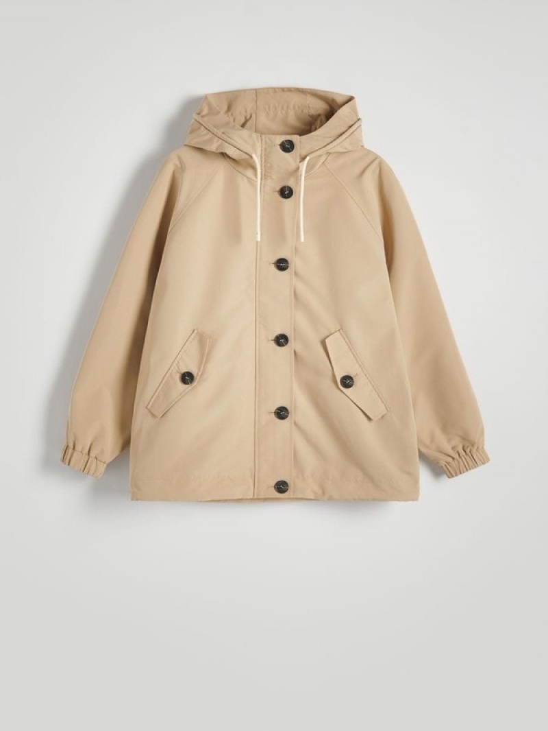 Beige Reserved Hooded Women's Jackets | NWKZ-24839