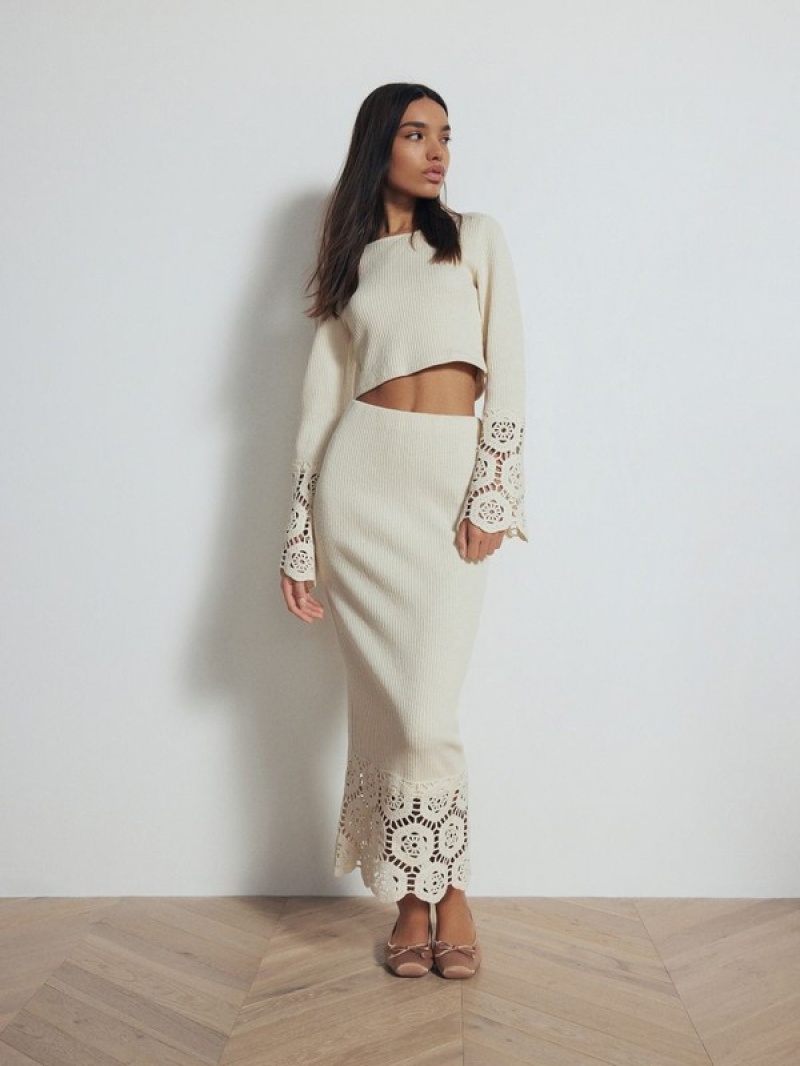 Beige Reserved Jersey Midi Women's Skirts | EKHT-83521