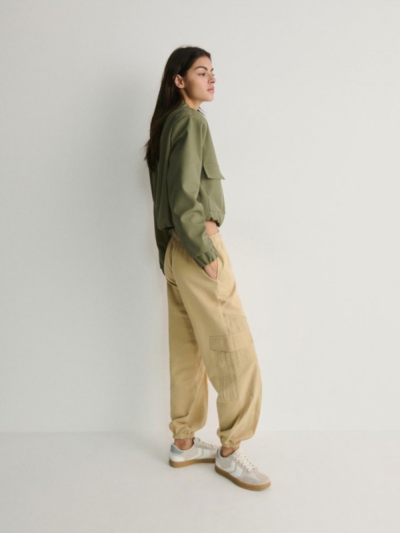 Beige Reserved Joggerscargo Pockets Women's Trousers | PODH-95647