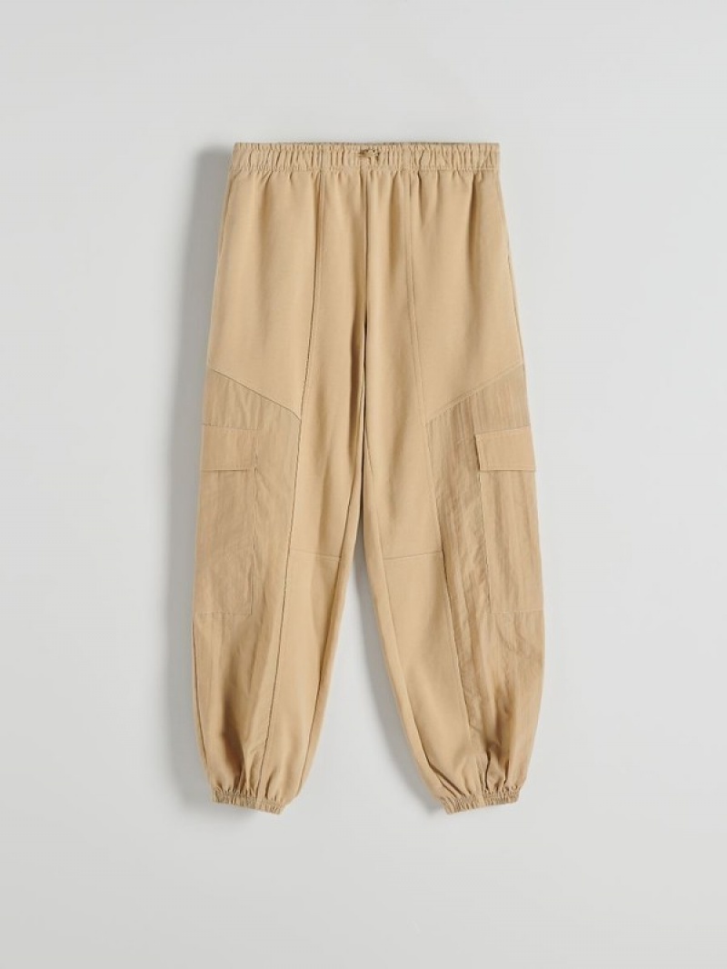 Beige Reserved Joggerscargo Pockets Women's Trousers | PODH-95647