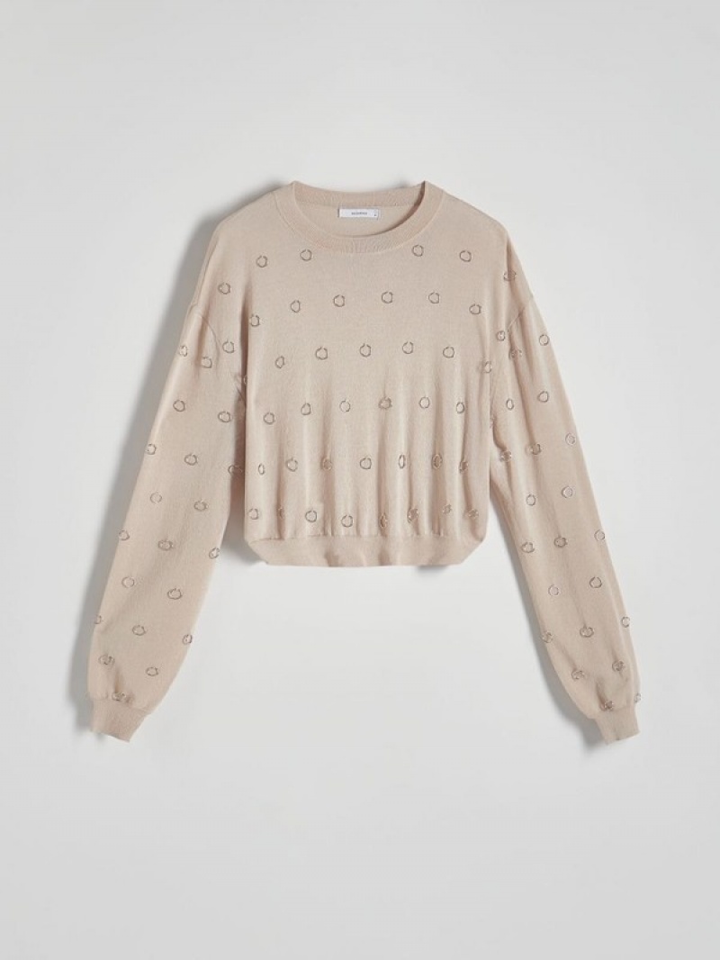 Beige Reserved Jumpermetal Detailing Women's Sweaters | CNOR-30172