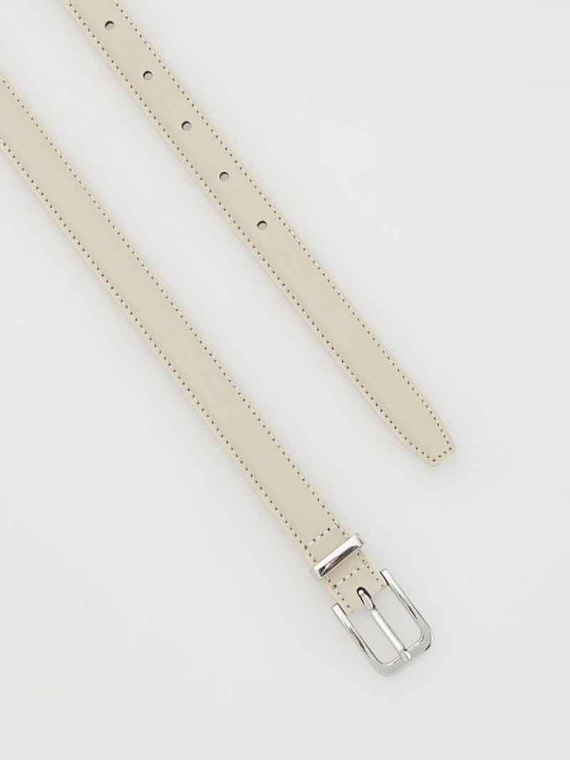 Beige Reserved Leatherbuckle Women's Belts | UMSG-62389