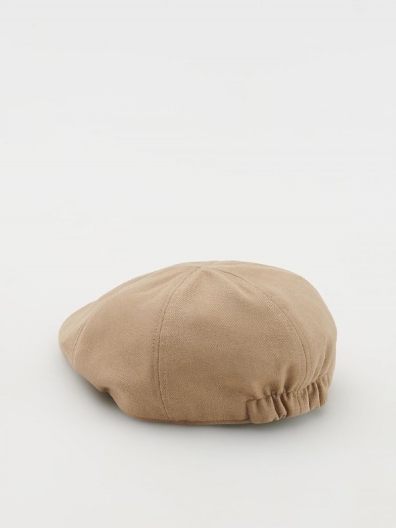 Beige Reserved Linen Blend Flat Men's Caps | EWZT-53614