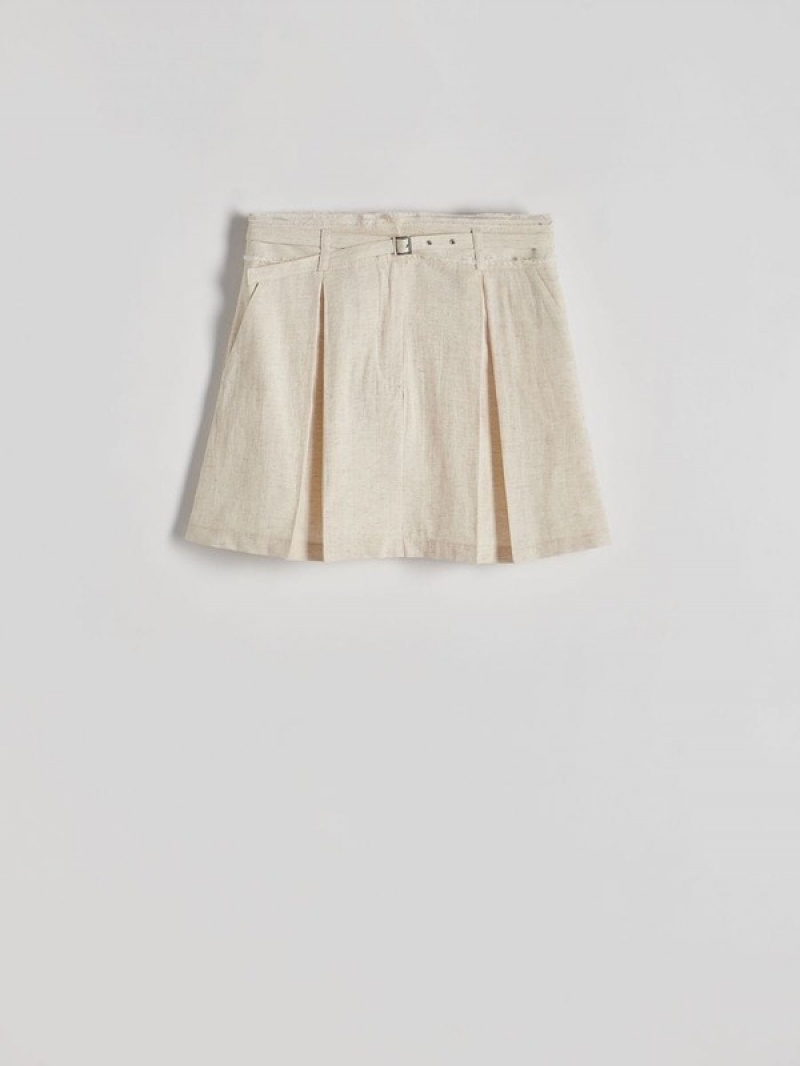 Beige Reserved Linen Blend Mini Women's Skirts | FCLT-72519