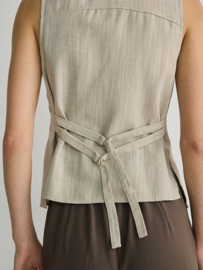 Beige Reserved Linen Blend Women's Vest | IFOE-21506