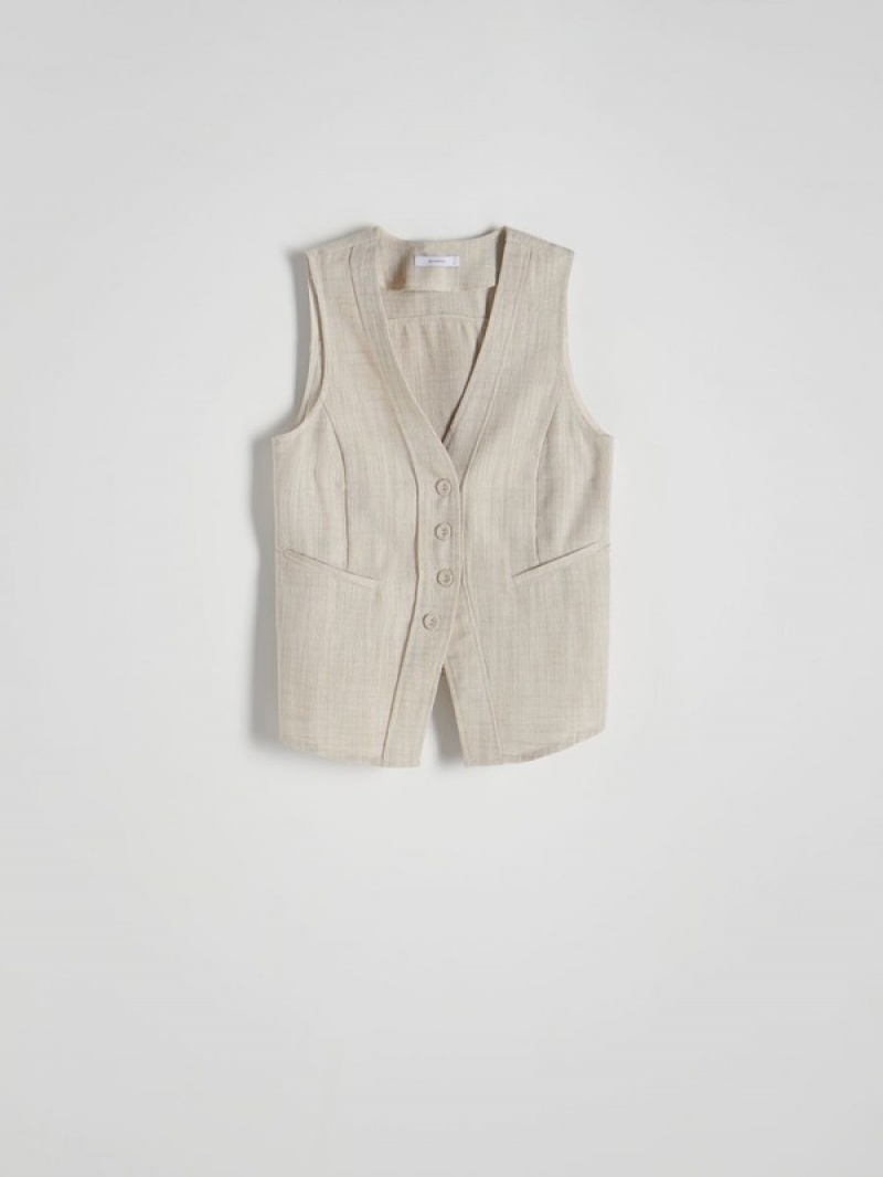 Beige Reserved Linen Blend Women's Vest | IFOE-21506