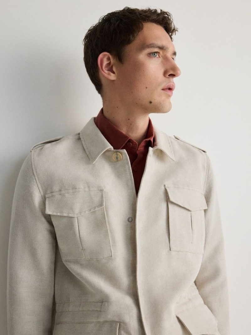 Beige Reserved Linen Rich Men's Jackets | TQNY-97104