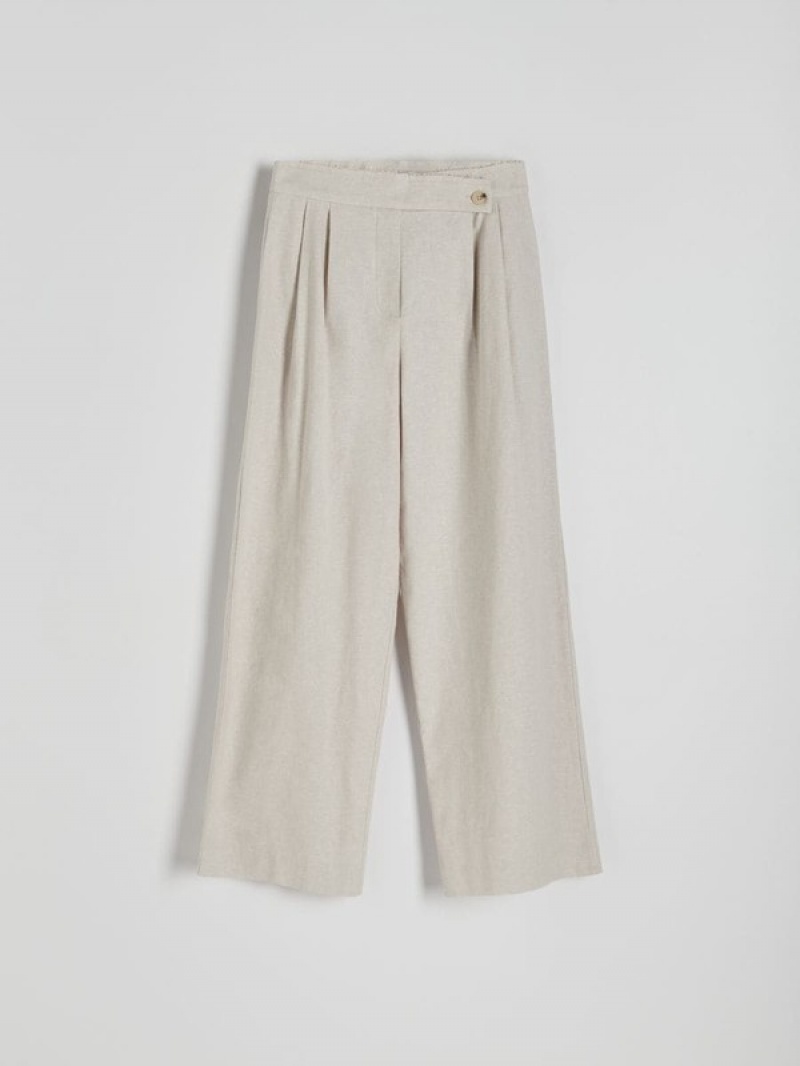 Beige Reserved Linen Richasymmetrical Zipping Women's Trousers | BXHT-72346