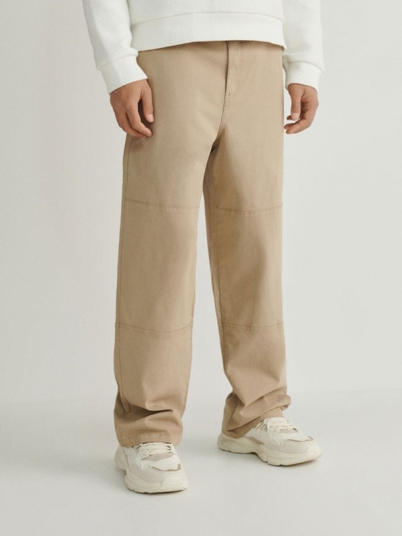 Beige Reserved Loose Men's Trousers | RCDY-35208