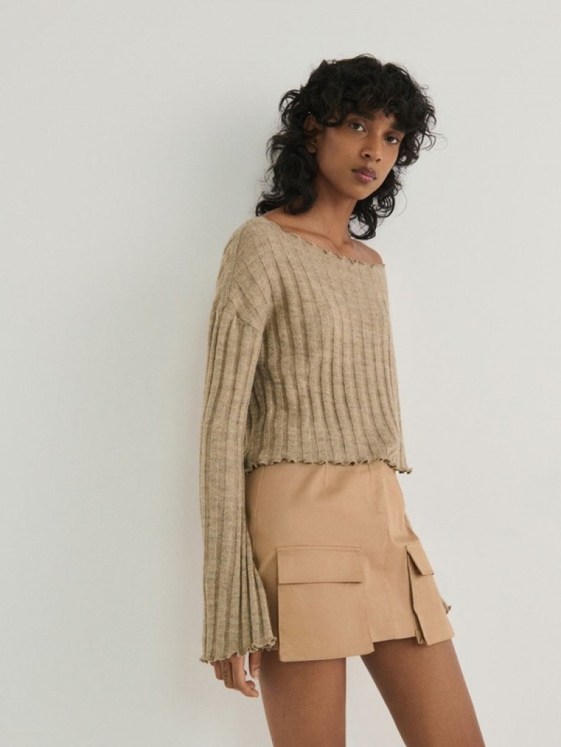 Beige Reserved Minipockets Women's Skirts | GNTU-98035