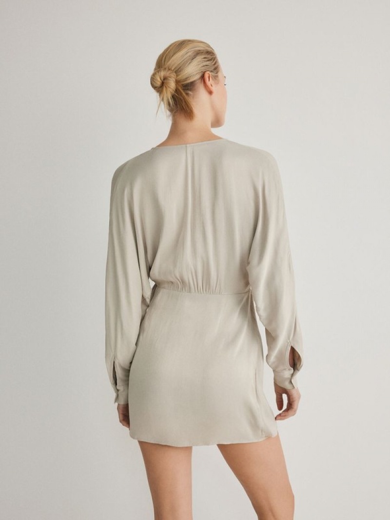 Beige Reserved Minitie Detail Women's Dress | AXPV-08245