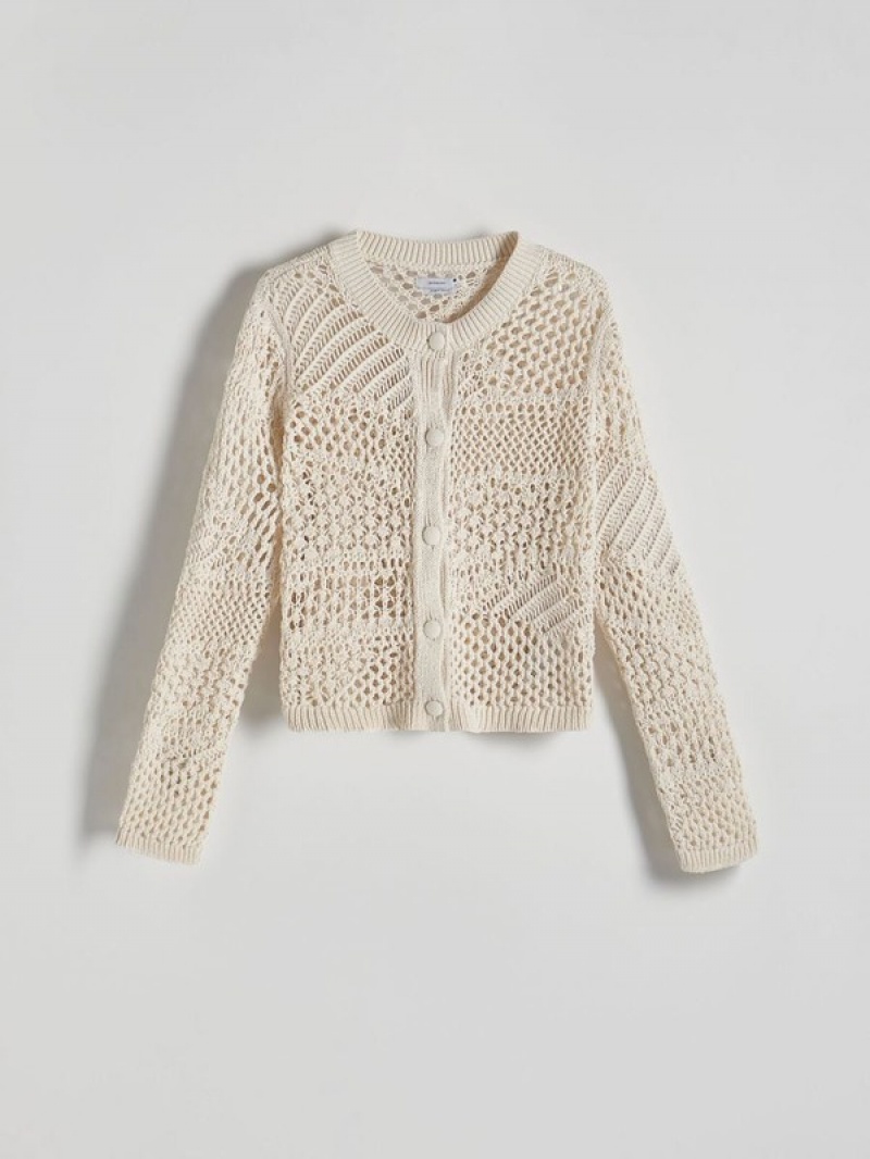 Beige Reserved Openwork Cardigan Women's Sweaters | IVUJ-94506