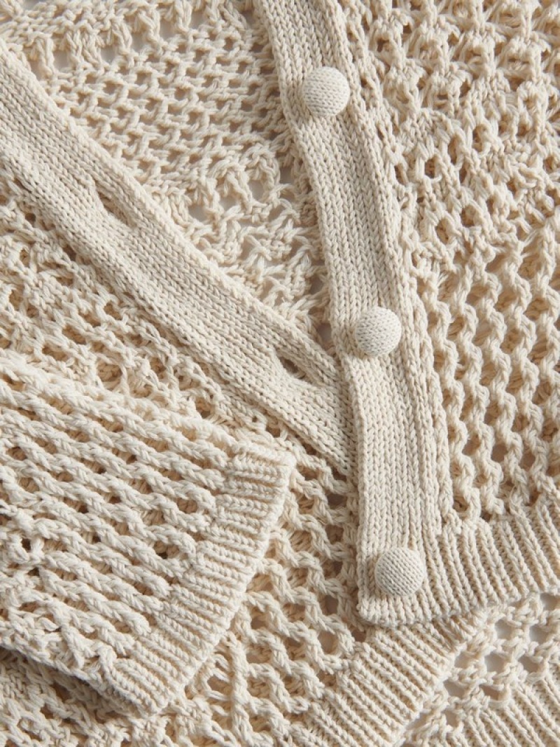 Beige Reserved Openwork Cardigan Women's Sweaters | IVUJ-94506