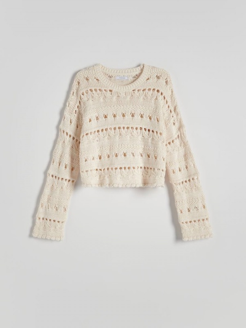 Beige Reserved Openwork Knit Women's Sweaters | PWYL-87256