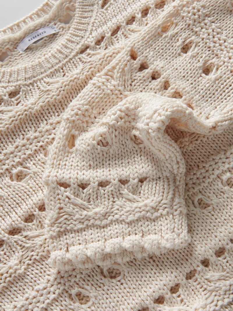 Beige Reserved Openwork Knit Women's Sweaters | PWYL-87256