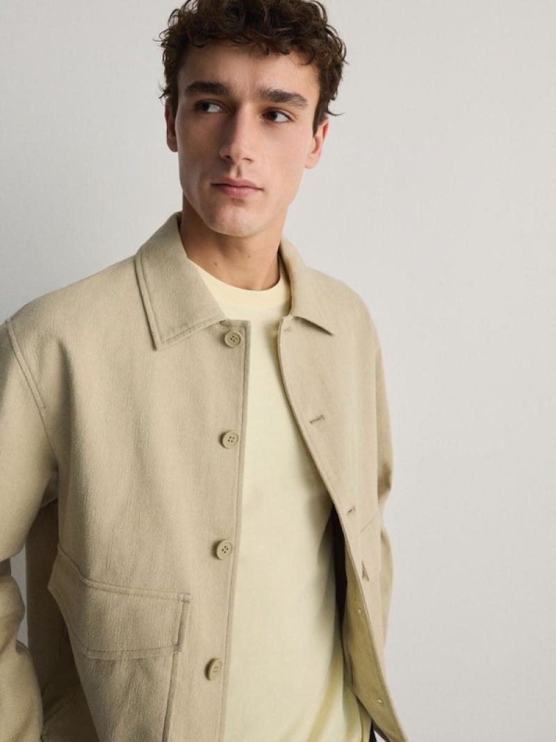 Beige Reserved Outer Men's Jackets | YMWI-83057