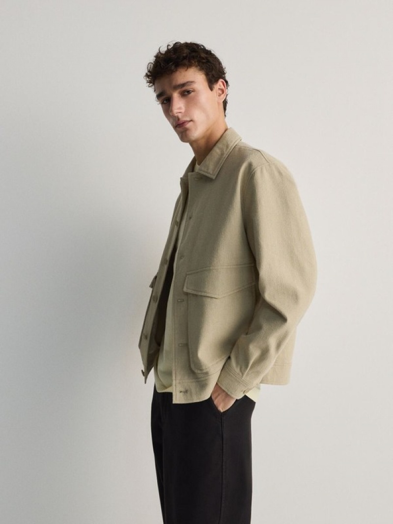 Beige Reserved Outer Men's Jackets | YMWI-83057