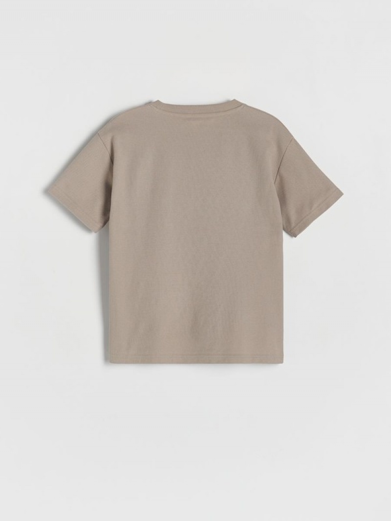 Beige Reserved Oversized Boys' T-shirts | BAPX-34261