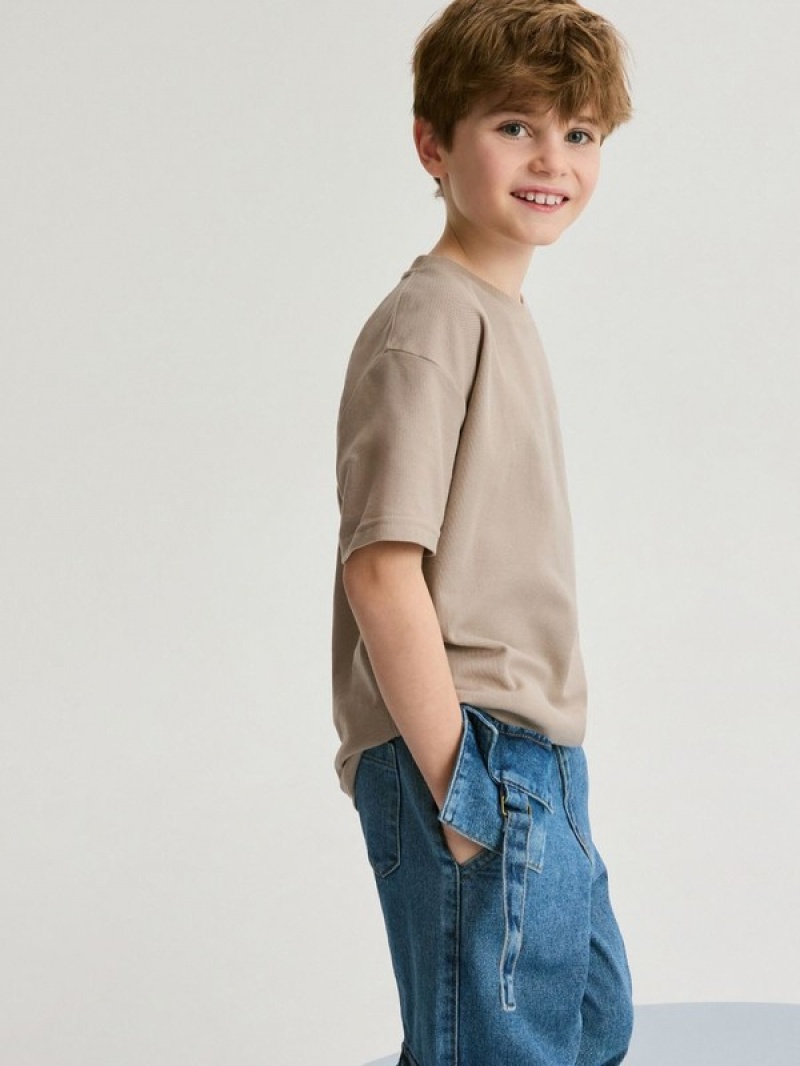 Beige Reserved Oversized Boys' T-shirts | BAPX-34261